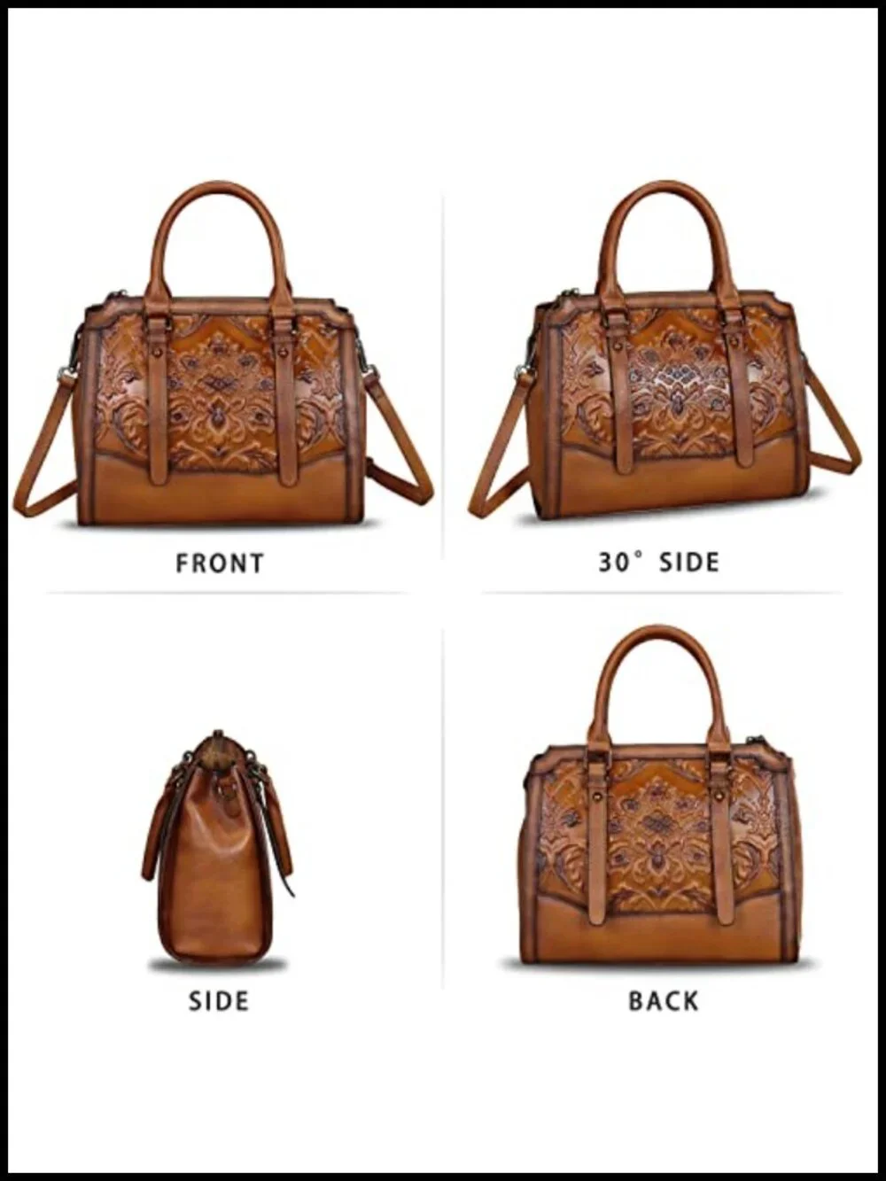 Genuine Leather Satchel Hobo Bag Embossed Top Handle Handmade Purse Vintage